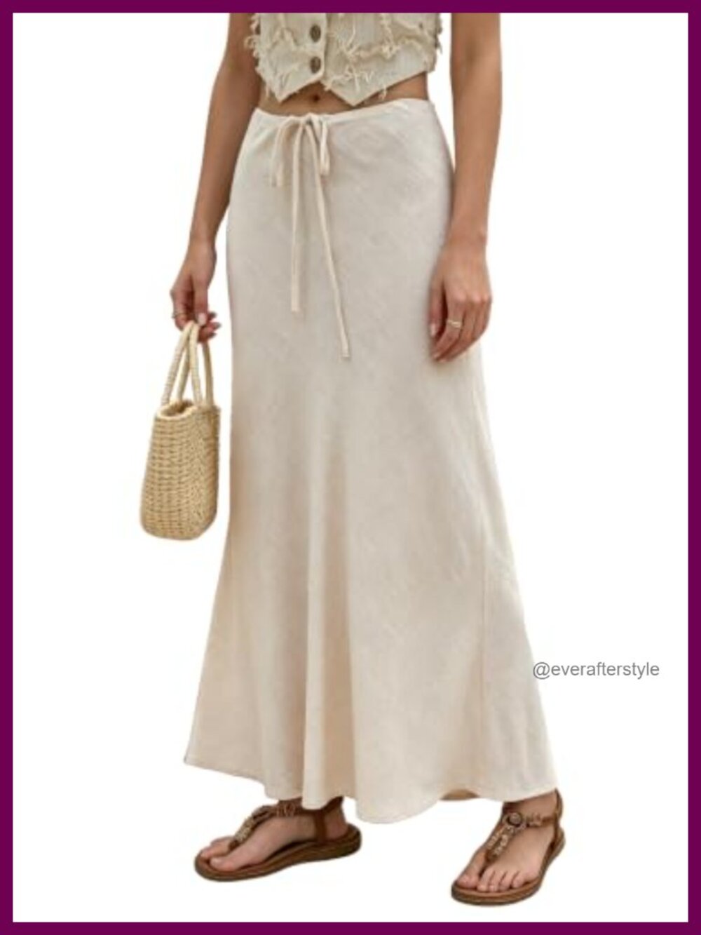 Linen Maxi Skirt Drawstring A-Line Long Flowy Casual Womens